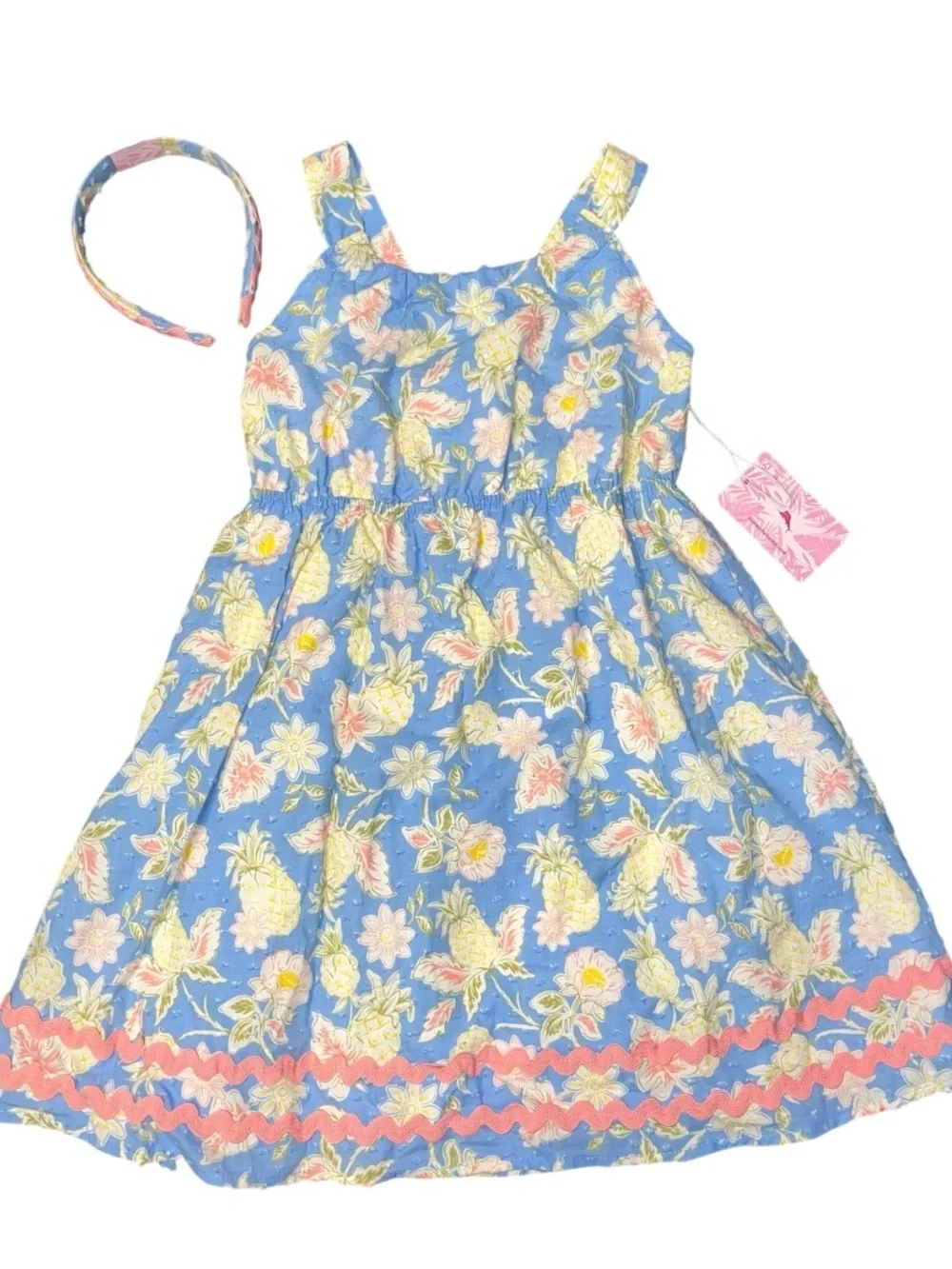Tommy Bahama Blue Yellow Pink Sun Dress Thin Straps NWT Girls 7 Headband Floral